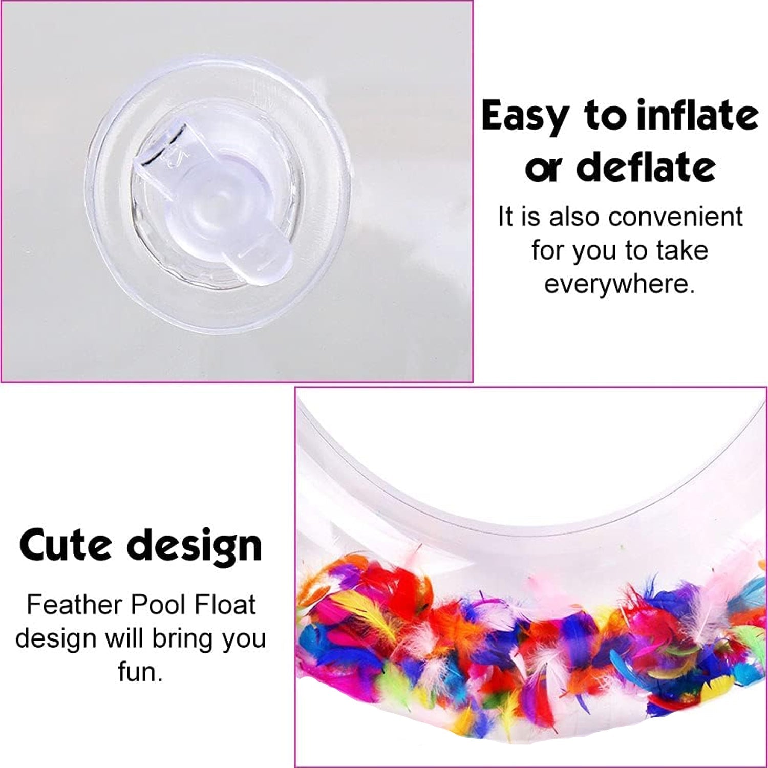 Swim Ring, For children, Conveniently Portable, Feathers, Swimming Ring, For Water Play, For Beaches, Swimming, Summer Vacation (1 Pc) Your Brand