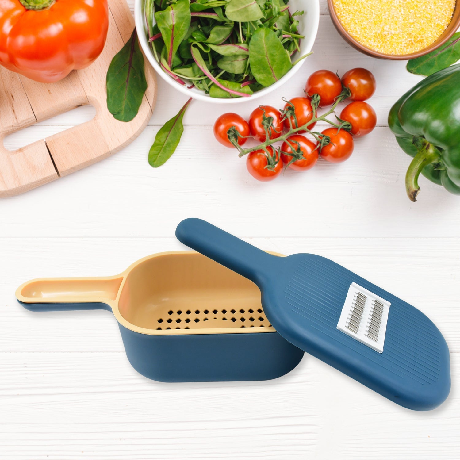 Vegetable Slicer Cutter - 6 Blades Kitchen Accessories, Tools & Appliances with Container & Handle (1 Set) Your Brand