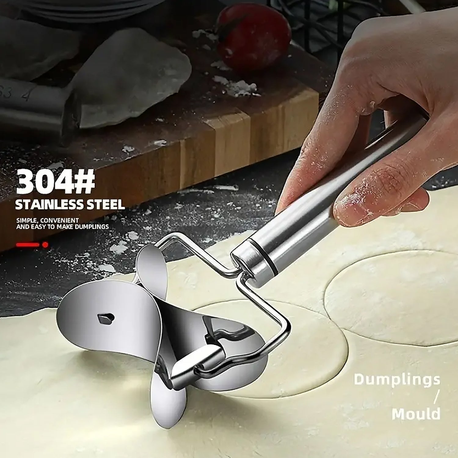 Multifunctional Easy and Fast Stainless Steel Puri cutter roller Machine with Handle for Home Baking Tools for Women, Dough Circle Roller Cutter for Kitchen (1 pc) Your Brand