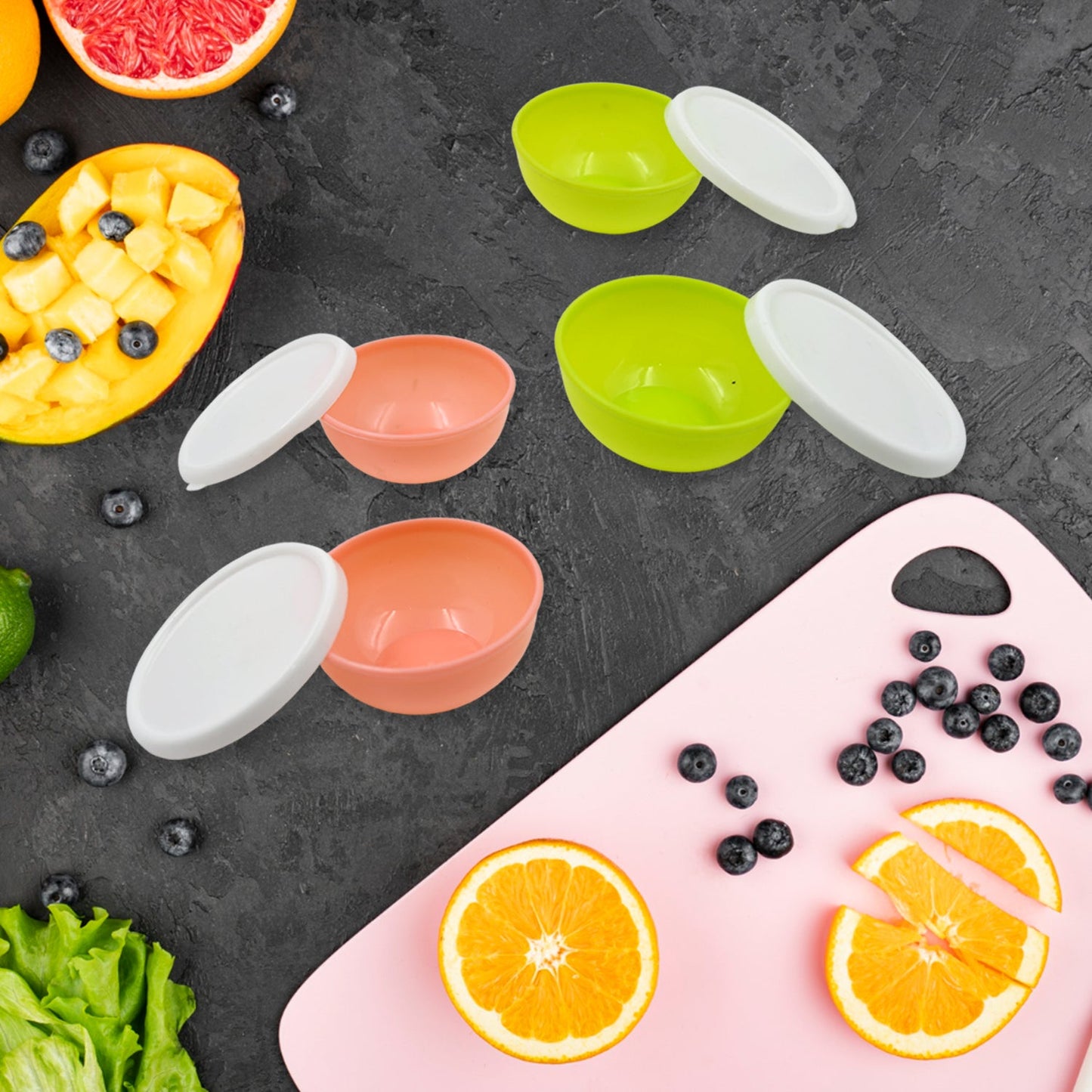 Multipurpose Small Round Plastic Bowl / Katori With Lid,  Chutney Bowl (4 Pcs Set)