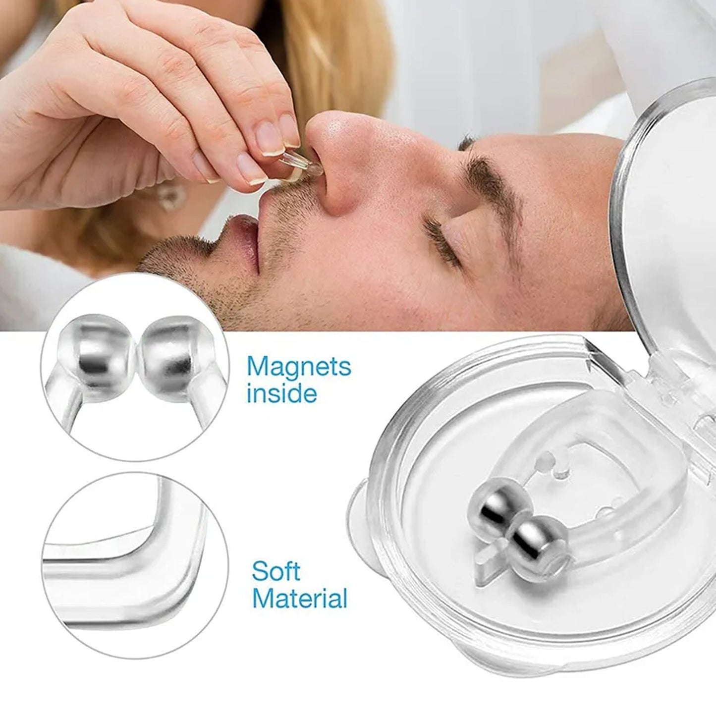 Anti Snore device for men and woman Silicone Magnetic Nose Clip For heavy Snoring sleeper, Snore Stopper, Anti Snoring Device (1 Pc) Your Brand