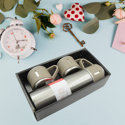 Stainless Steel Vacuum Flask Set with 3 Steel Cups Combo for Coffee Hot Drink and Cold Water Flask Ideal Gifting Travel Friendly Latest Flask Bottle. (500ml) Your Brand