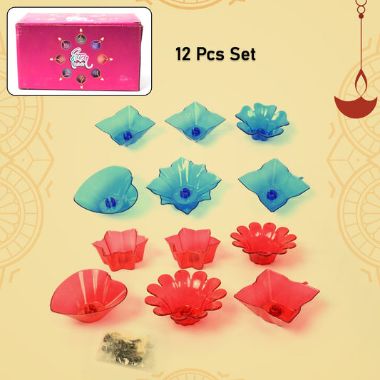 Reflection Diya Combo Plastic Candle Cup with Multi Shape (12 Pcs Set) Your Brand