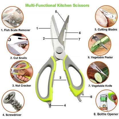 Multi-Purpose Kitchen Shears with Magnetic Holder, Stainless Steel, Red Multifunction Heavy Duty and Kitchen Scissors Your Brand