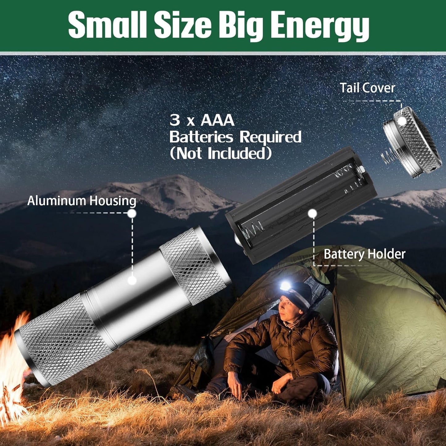 Portable Mini Torch, Super-Bright Mini 9 LED Bulb Pocket Torches - Torch Flashlight for Camping, Hiking, DIY, Travelling, Outdoors and More 3 Battery operated (Battery not included / 1 pc / Mix Color) Your Brand