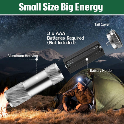 Portable Mini Torch, Super-Bright Mini 9 LED Bulb Pocket Torches - Torch Flashlight for Camping, Hiking, DIY, Travelling, Outdoors and More 3 Battery operated (Battery not included / 1 pc / Mix Color) Your Brand