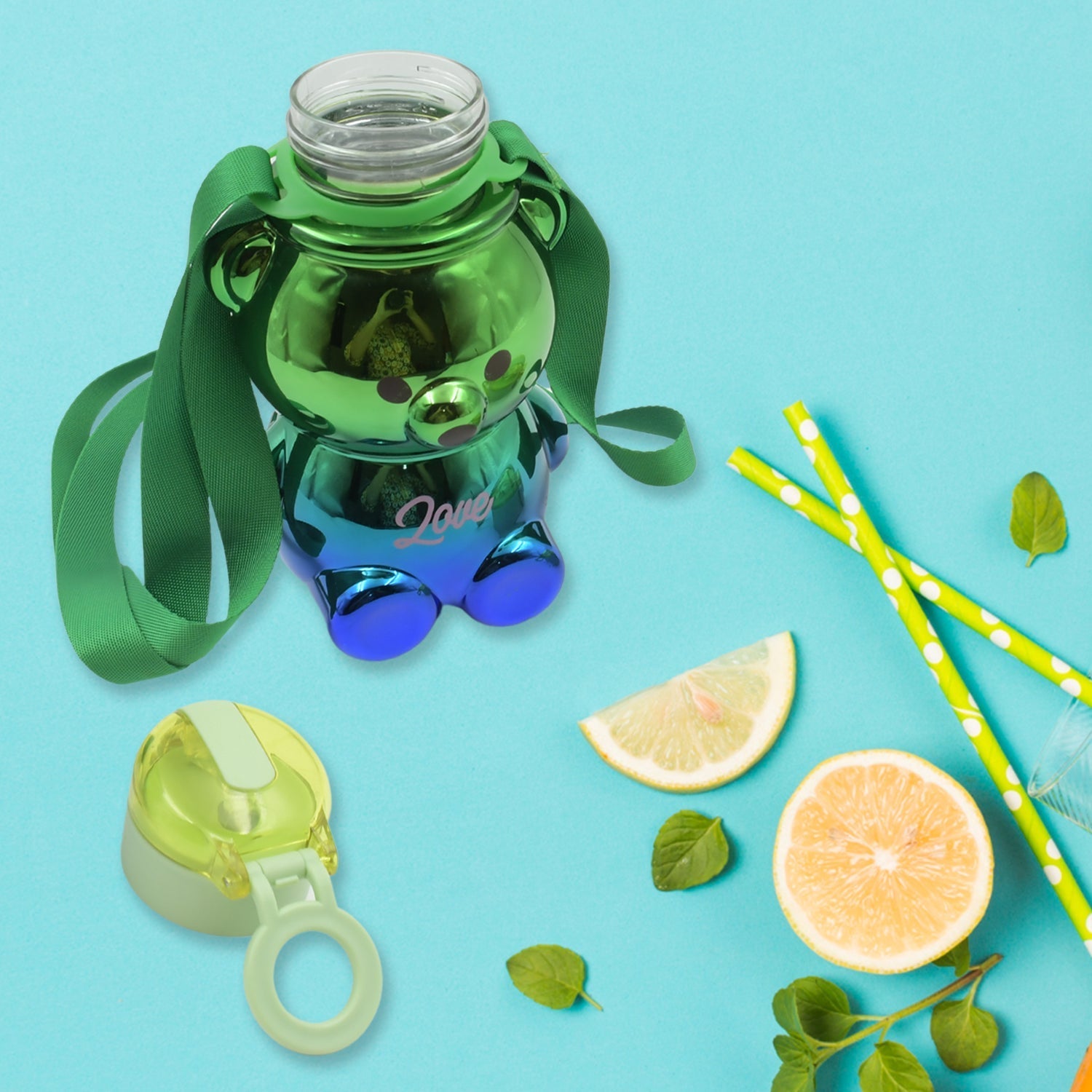 Cute Plastic Water Bottle, with adjustable shoulder strap and stickers, portable drinking cup Water Bottle For Kids | Water Bottle | Return Gift For Kids | Water Bottle With Straw | School Water Bottle (1 Pc) Your Brand