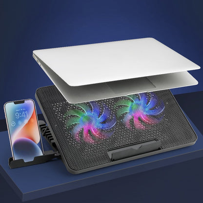 Laptop Cooler Cooling Pad with 2 Quiet Led Fans, Dual USB Ports, Portable Ultra Slim USB Powered 7 Heights Adjustable Laptop Stand for Gaming Laptop Your Brand