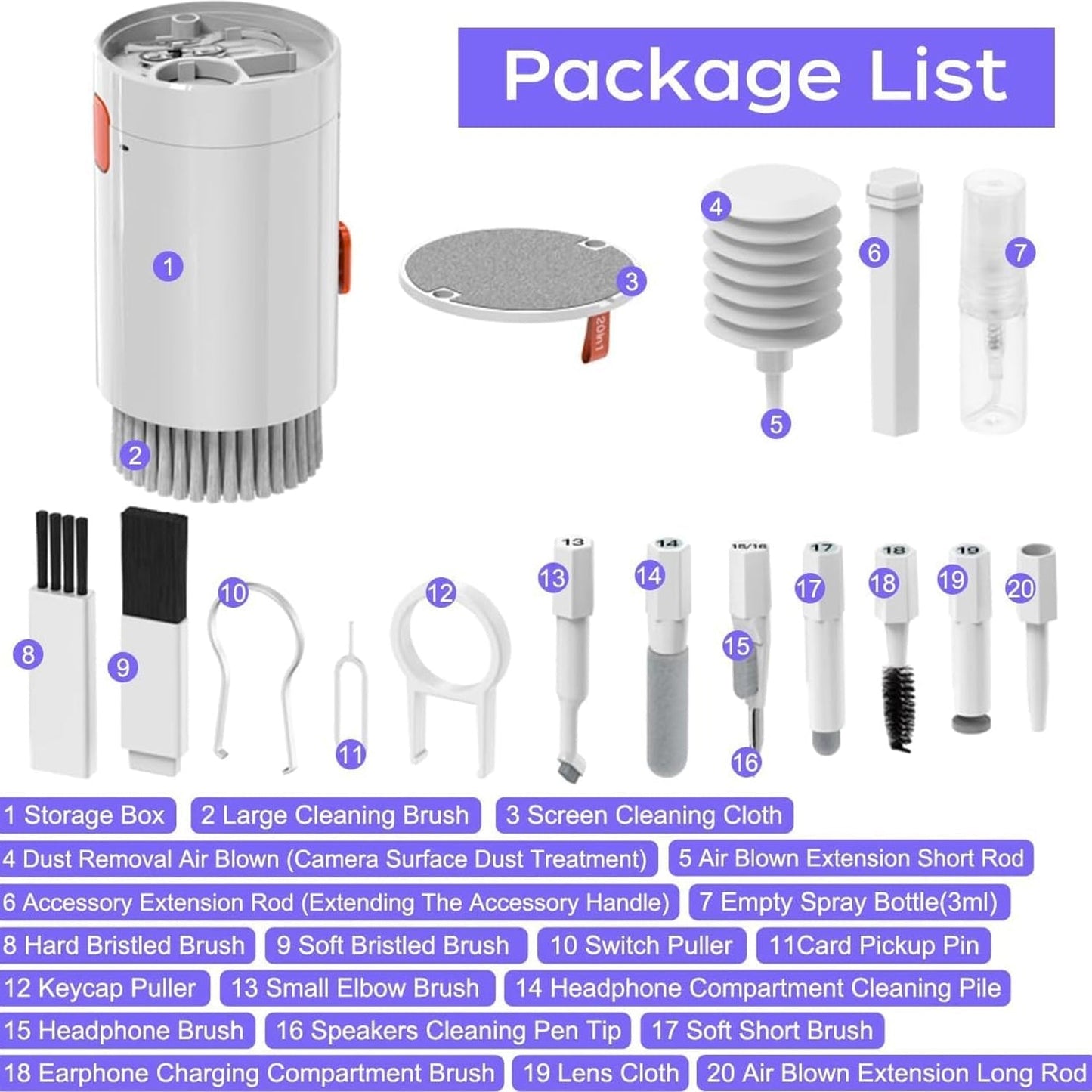 Keyboard Cleaner Kit, 20-in-1 Laptop Phone Screen Cleaning Kit, Keyboard Cleaning Kit with Electronic Cleaning Brush Spray for AirPods Pro,  iPhone Pro, Camera, Computer Cleaning  Your Brand