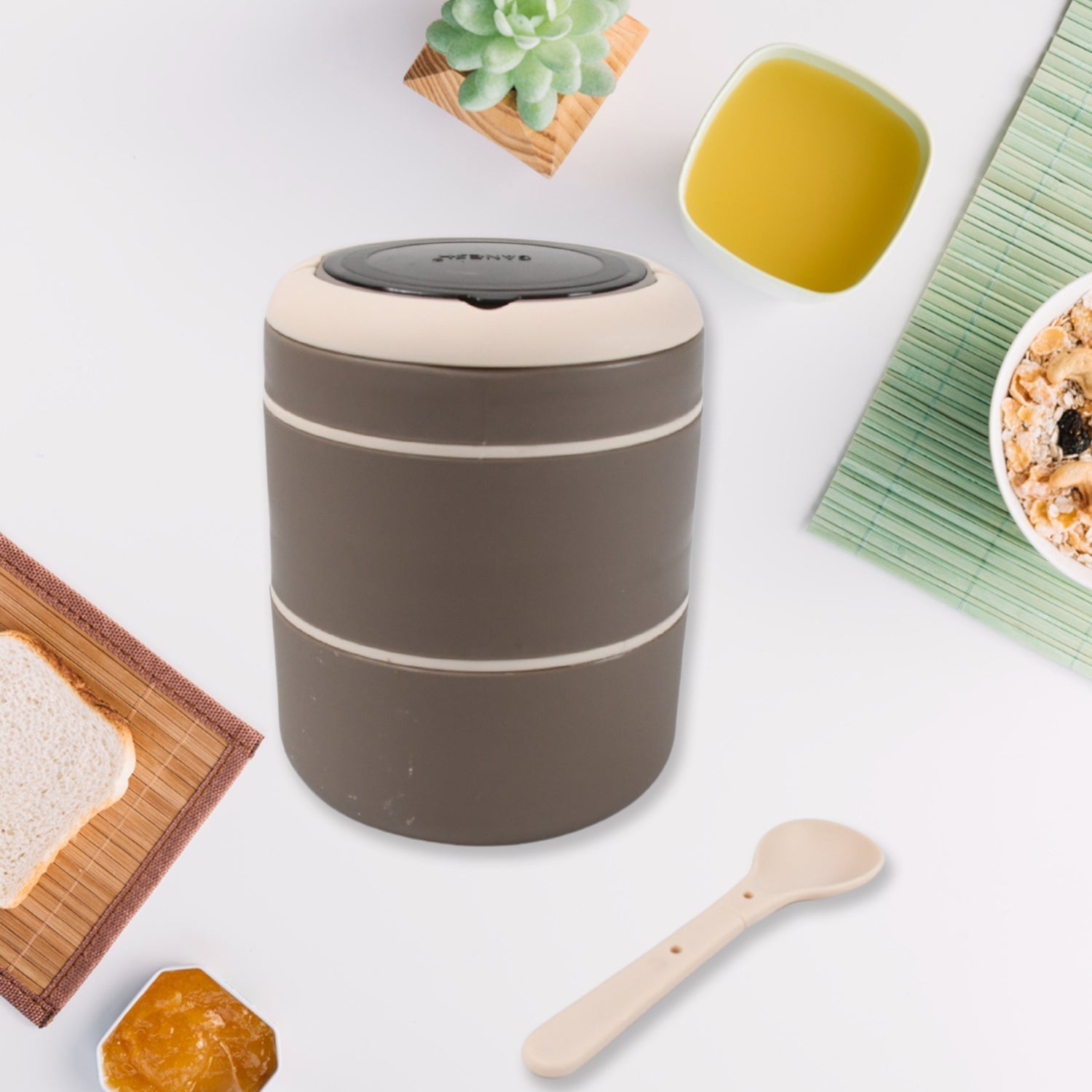 Ganesh Smart Stack 2 Layer Portable Lunch Box Stainless Steel Airtight Leak-Proof Lunch Box for Office, School, Picnic: Color May Vary (2 Layer) Your Brand