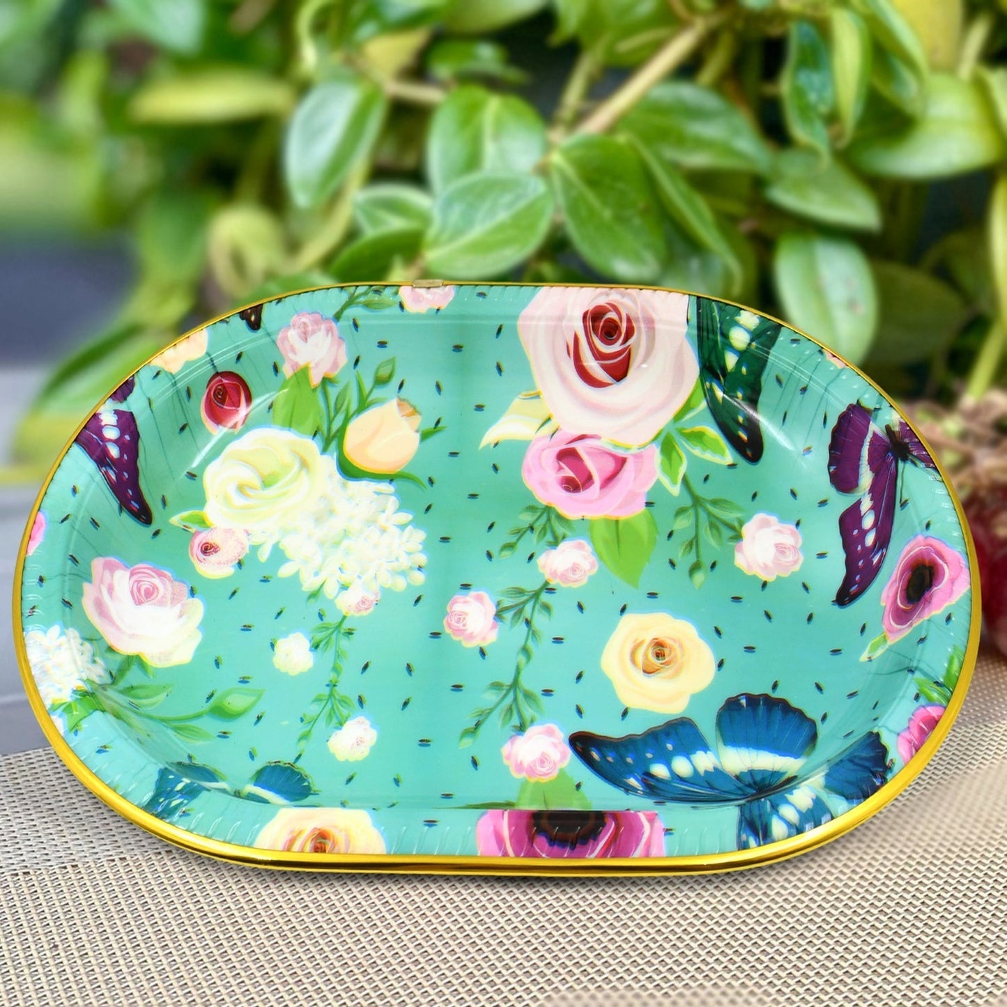 Plastic Flower Printed Design Serving Tray (3 Pcs Set / Mix Color) Your Brand