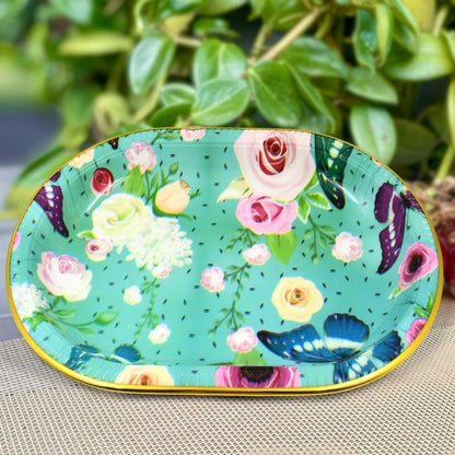 Plastic Flower Printed Design Serving Tray (3 Pcs Set / Mix Color) Your Brand