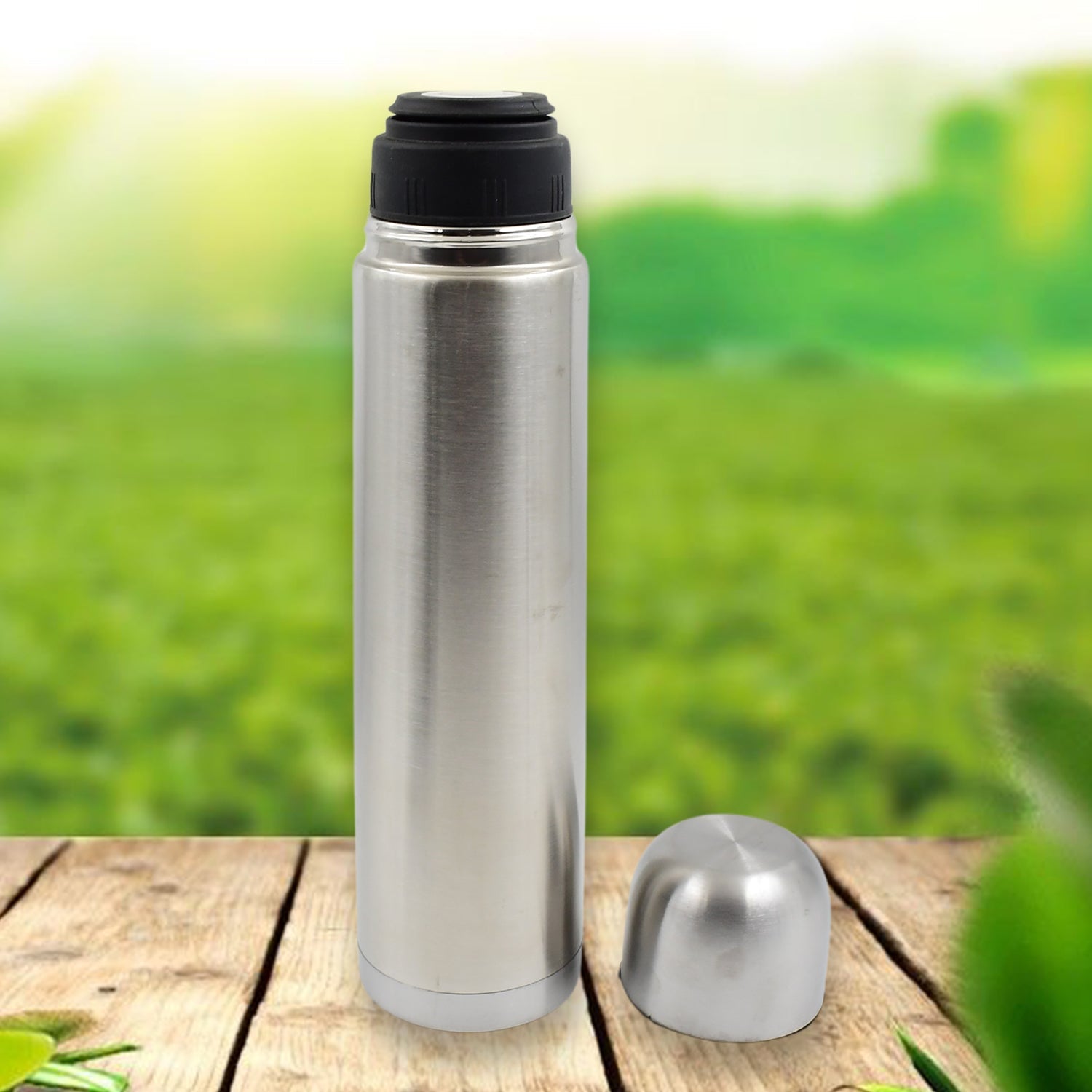 Vacuum Flask Without Cover, 18/8 Stainless Steel | Hot and Cold Water Bottle with Push-Down Lid | Double Walled Stainless Steel Bottle for Travel, Home, Office, School, Picnic (1000 ML / Without Cover) Your Brand