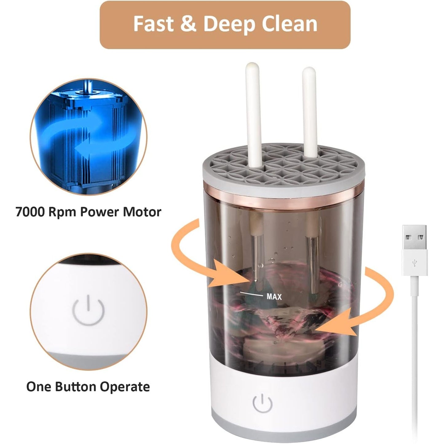 Automatic Makeup Brush Cleaner Fast Electric Brush Cleaner Hand Free Machine Super Clean Brush Washer & Brushes Organizer Tool (1 Pc) Your Brand