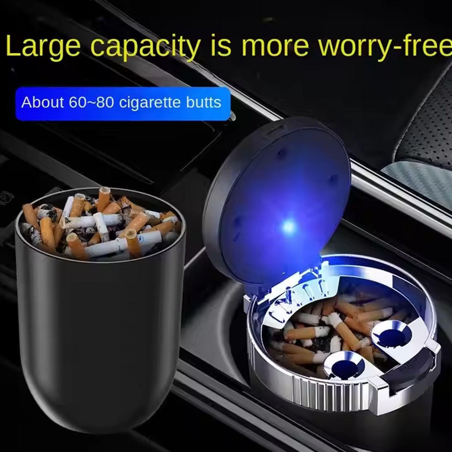 Portable Car Ashtray with Lid and Blue LED Light (1 Pc) Your Brand