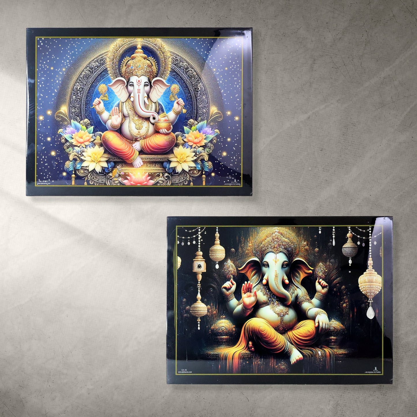 Divine Lord Ganesha Wall Painting Wooden Frame Mix Design, 60x45 Cm Approx (1 Pc)