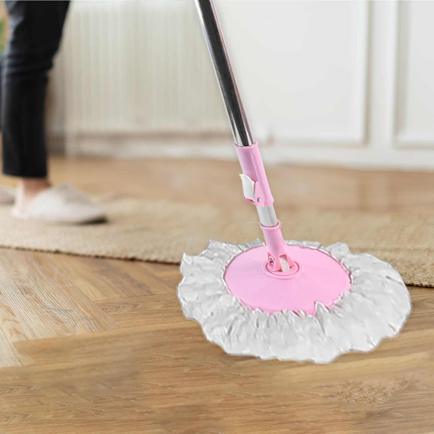 Stainless Steel 360° Rotating Mop with Microfiber Head & Adjustable Rod