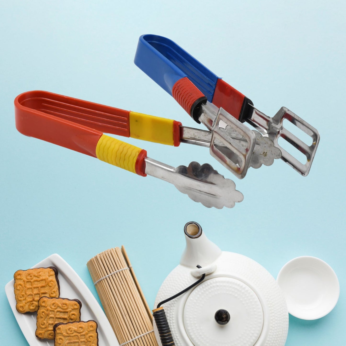 Stainless Steel Multipurpose Utility Tong / Serving Food Tongs / Tong for Kitchen and Bar / Frying, Clipping, Grilling Tong (2 Pcs Set) Your Brand