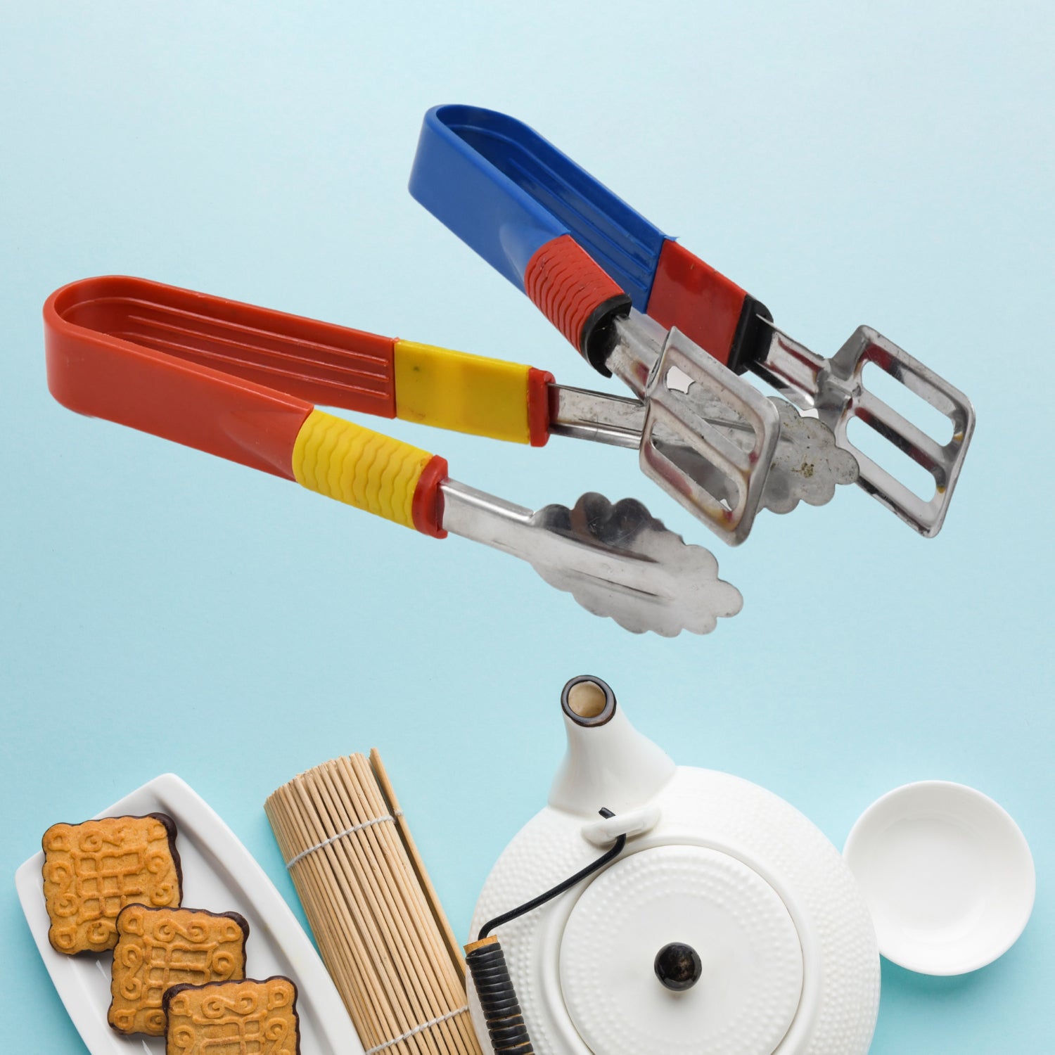 Stainless Steel Multipurpose Utility Tong / Serving Food Tongs / Tong for Kitchen and Bar / Frying, Clipping, Grilling Tong (2 Pcs Set) Your Brand