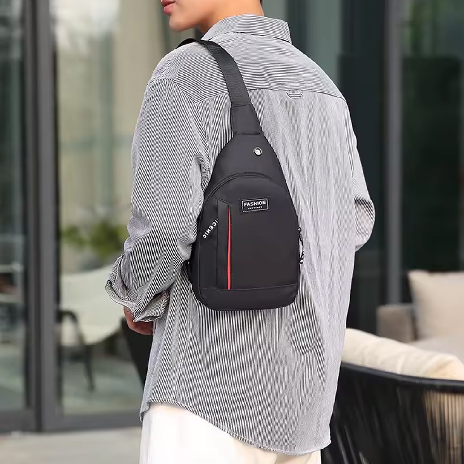 Waterproof Anti Theft Cross-body fanny pack waist bag, Shoulder Bags Chest Men Casual fashion USB Charging hook Sling Travel Bag (1 Pc / Black & Grey Color) Your Brand
