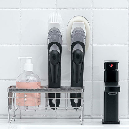 Dish Scrubber with Soap Dispenser, Soap Dispensing Dish Brush Set (1 Set / With Brown Box) Your Brand
