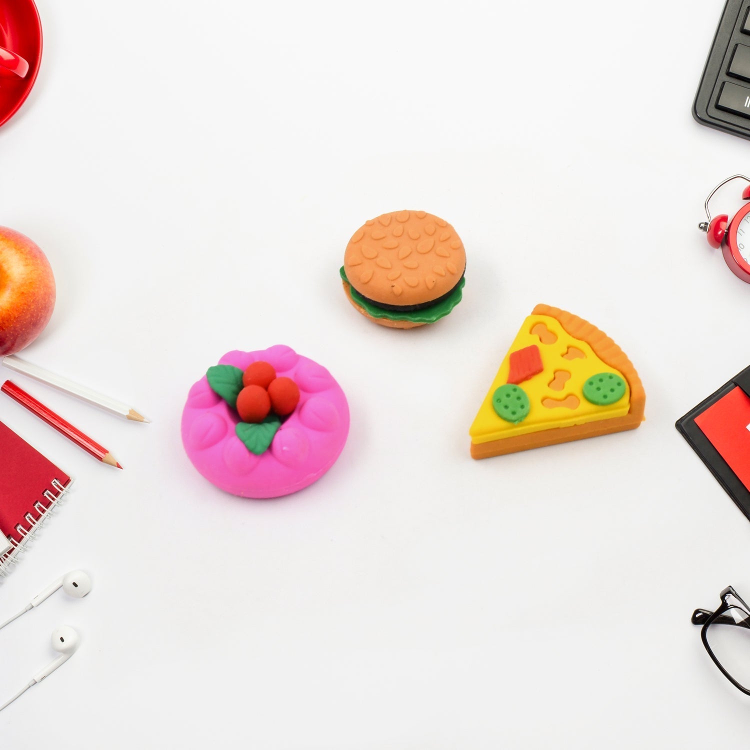 3D Food Shape Fancy & Stylish Colorful Erasers, Mini Eraser Creative Cute Novelty Eraser for Children Eraser Set for Return Gift, Birthday Party, School Prize(5 Pcs Set) Your Brand