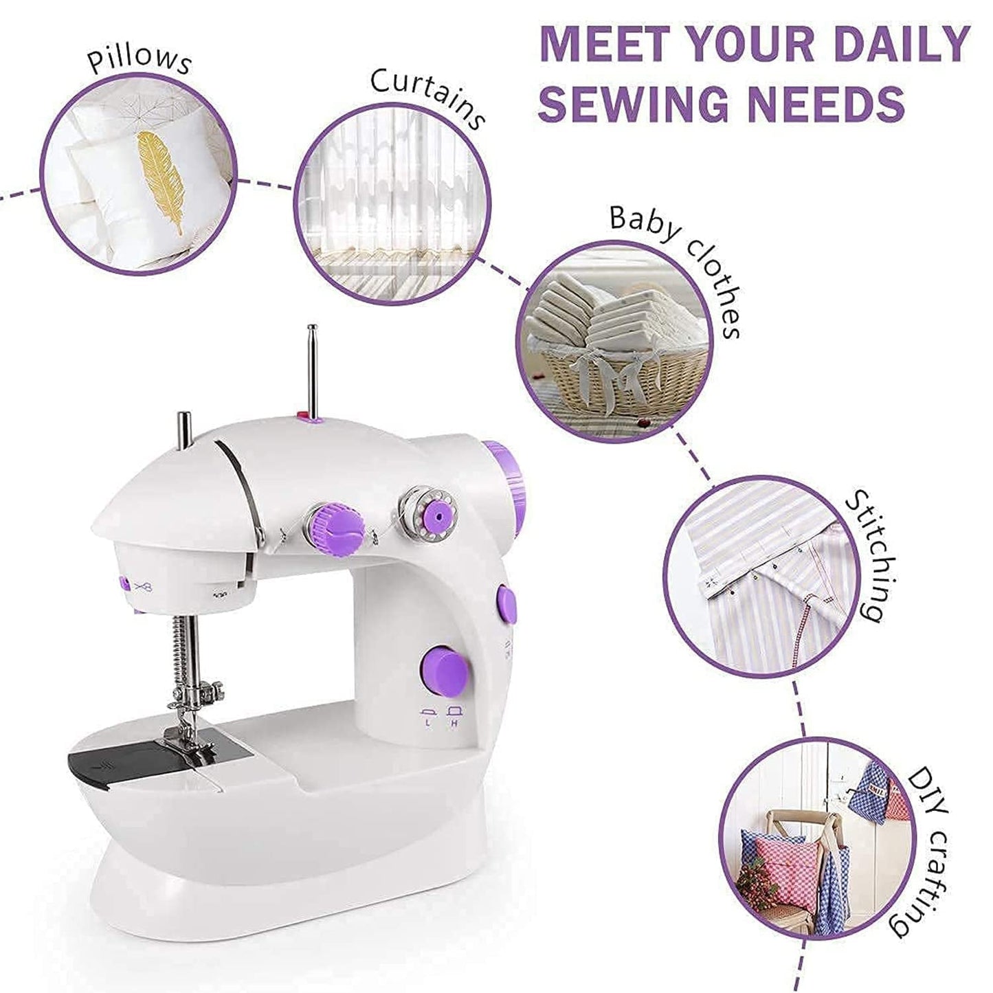 Home Tailoring Sewing Machine With Extension Table Set, Foot Pedal, Adapter Mini Electric Silai Machine, Portable Stitching Machine/Tailoring Machine Your Brand