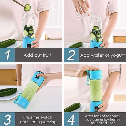 Portable Electric USB Juice Maker Juicer Bottle Blender, Grinder Mixer, 4 Blades Rechargeable Bottle (380 ML / Mix Color) Your Brand