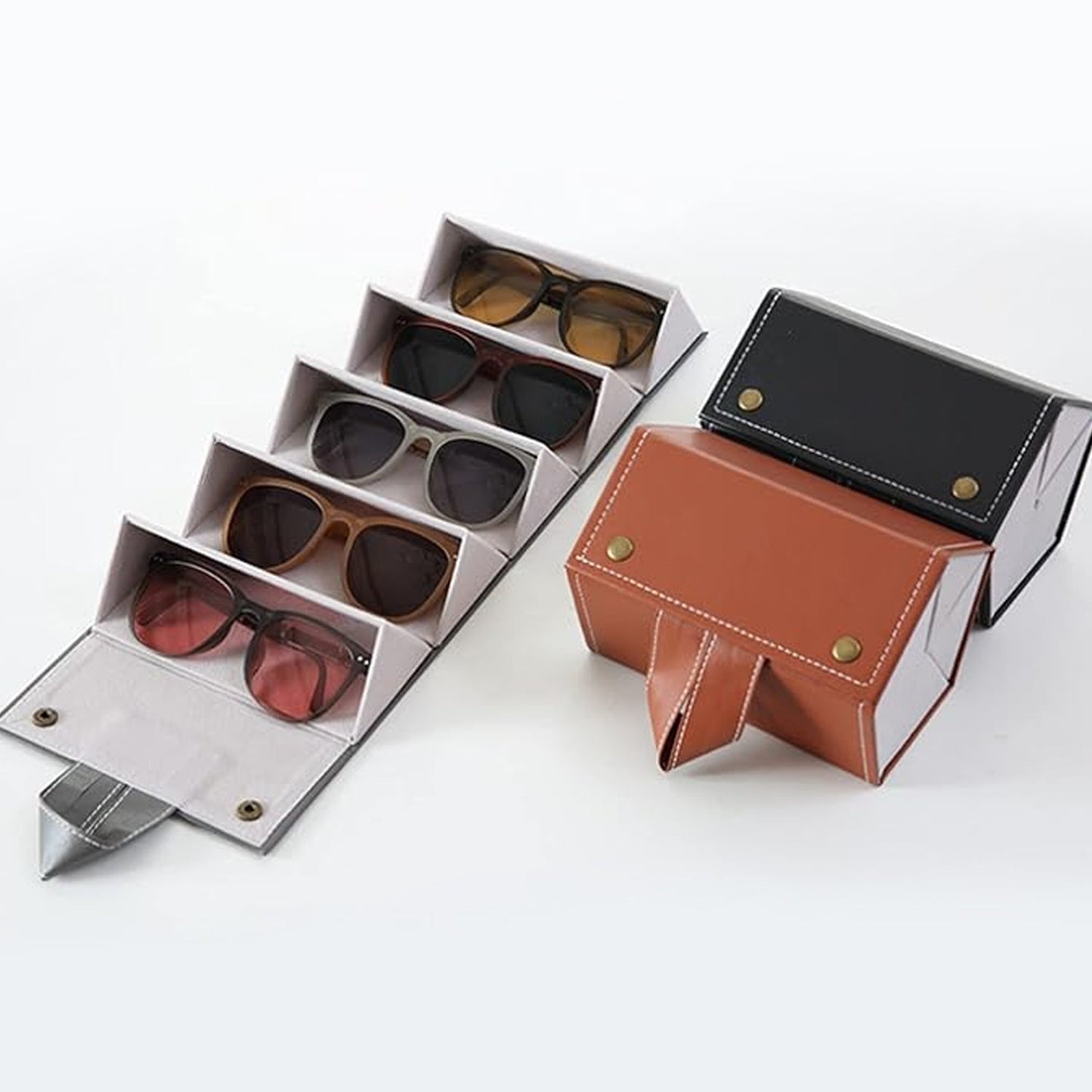 5 Slots Sunglasses Organizer Box, Glass Holder Box, spectacle case of sunglasses, Specs case, Foldable Travel Glasses Case Storage (1 Pc) Your Brand