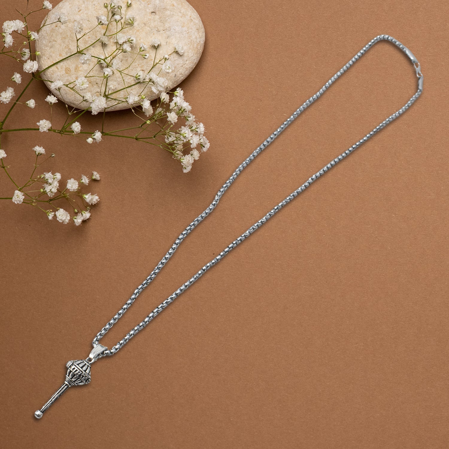 Silver Chain With Gada Pendant / Locket (1 Pc) Your Brand