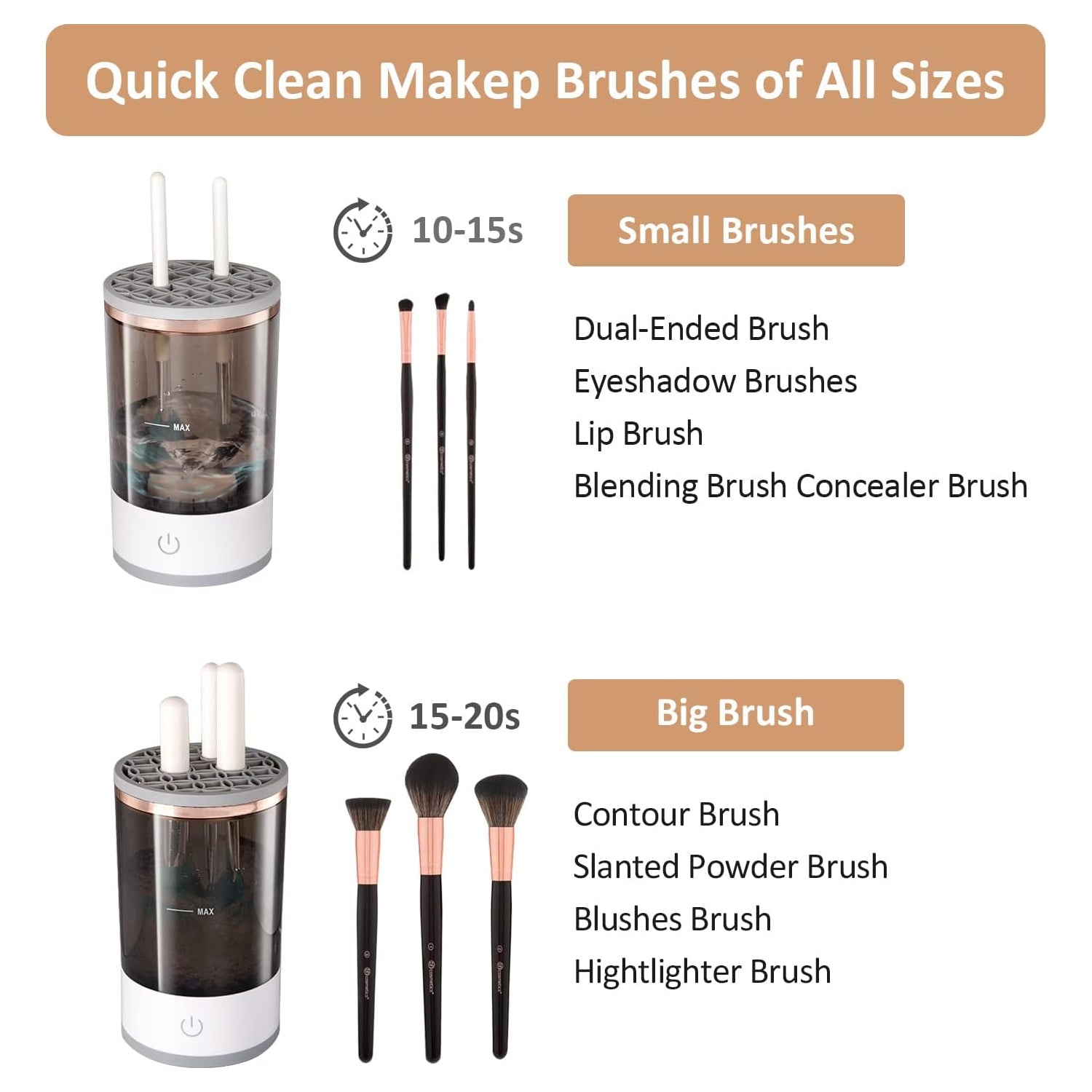 Automatic Makeup Brush Cleaner Fast Electric Brush Cleaner Hand Free Machine Super Clean Brush Washer & Brushes Organizer Tool (1 Pc) Your Brand