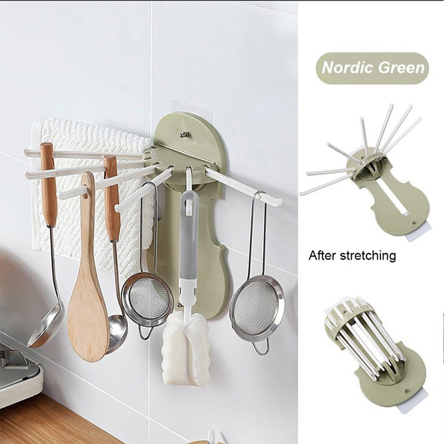 Plastic 7-in-1 Multifunction Retractable Wall-Mounted Pull-Out Hanger Rack Without Punching Hooks Up for Kitchen Bathroom Your Brand
