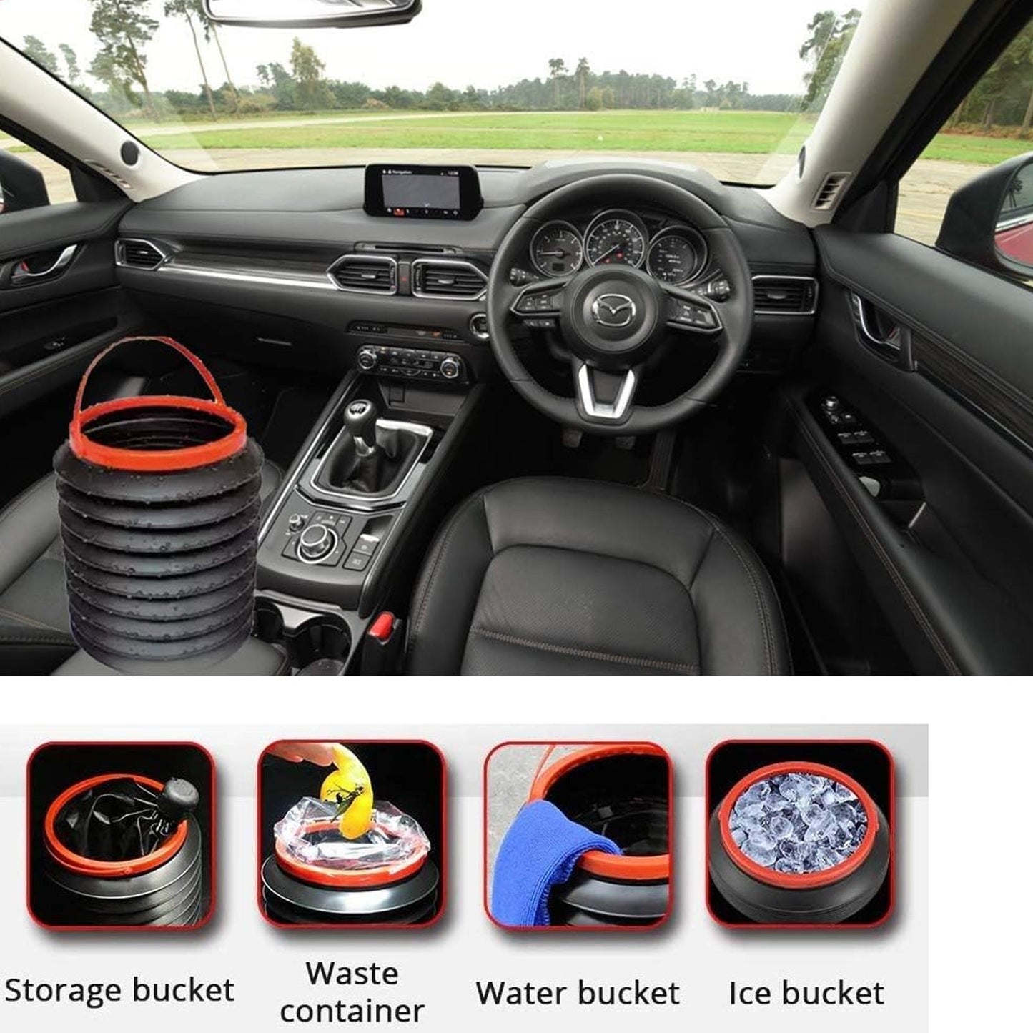 Foldable Storage Bucket, Water Container & Dustbin Multiuse bucket ( red ) Your Brand