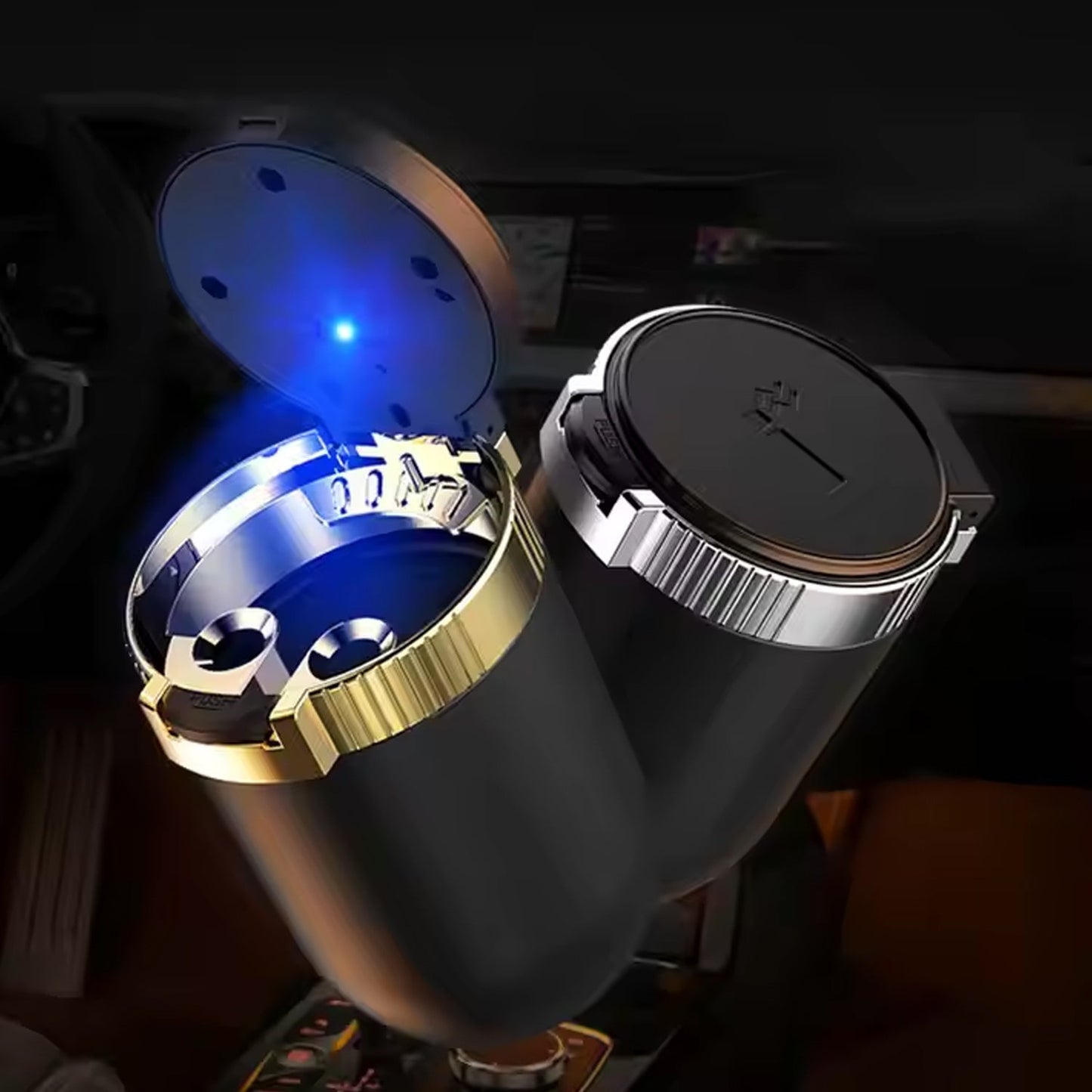 Portable Car Ashtray with Lid and Blue LED Light (1 Pc) Your Brand