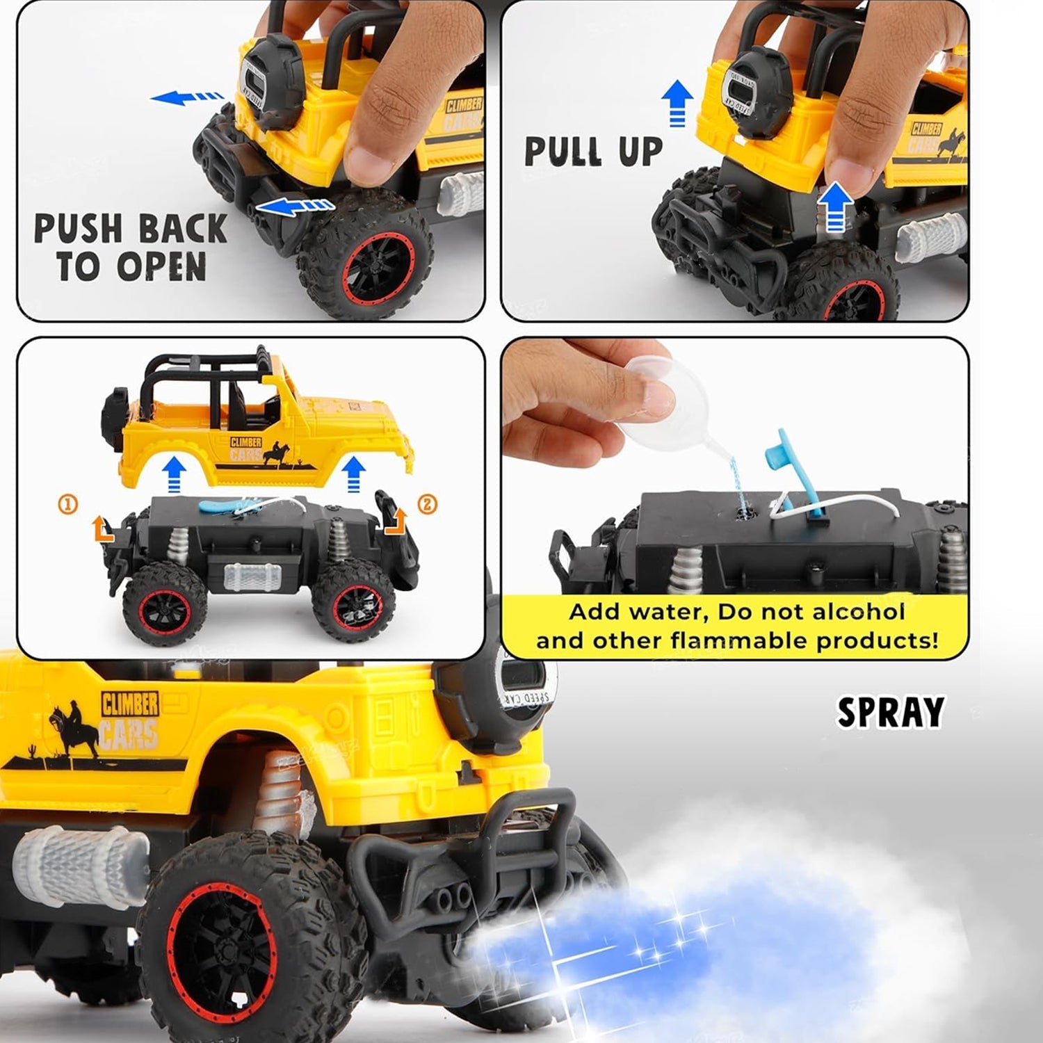 Mist Spray Race Car Toy Off Road Speed Car With Smoke (Water Sprayer Mist With Light) High Strength Climbing Power & Smoke Effect (Color May Vary), Kids Your Brand