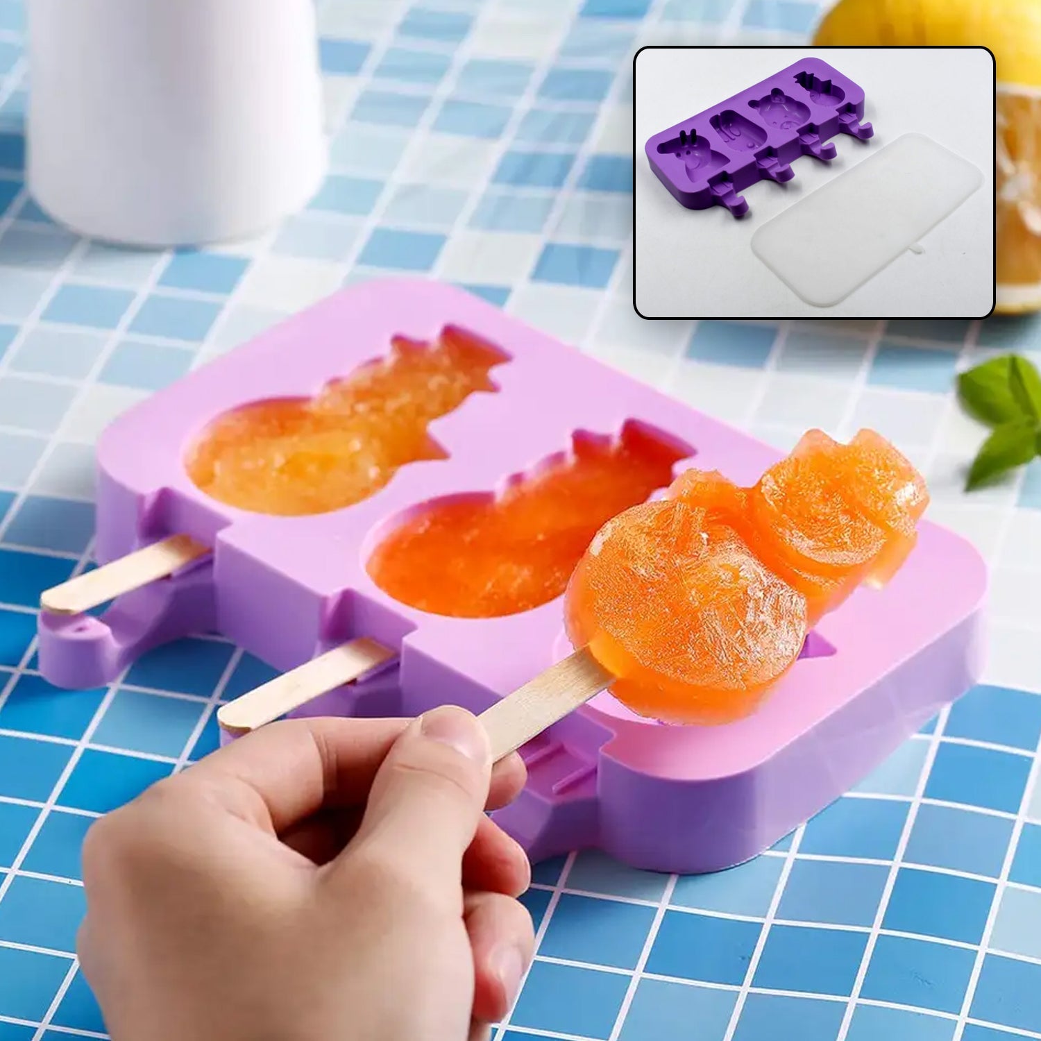 Silicone Popsicle Molds Ice Cream Pop Molds 4 Cavities with Lids 50 Pack Sticks for Kids Ice cube Maker Easy Release Your Brand