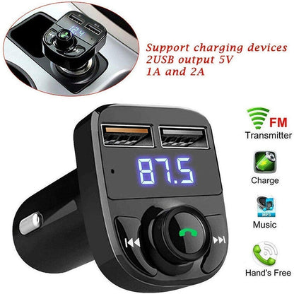 CAR-X8 Bluetooth FM Transmitter Kit for Hands-Free Call Receiver / Music Player / Call Receiver / Fast Mobile Charger Ports for All Smartphones with 3.1A Quick Charge Dual USB Car Charger Your Brand