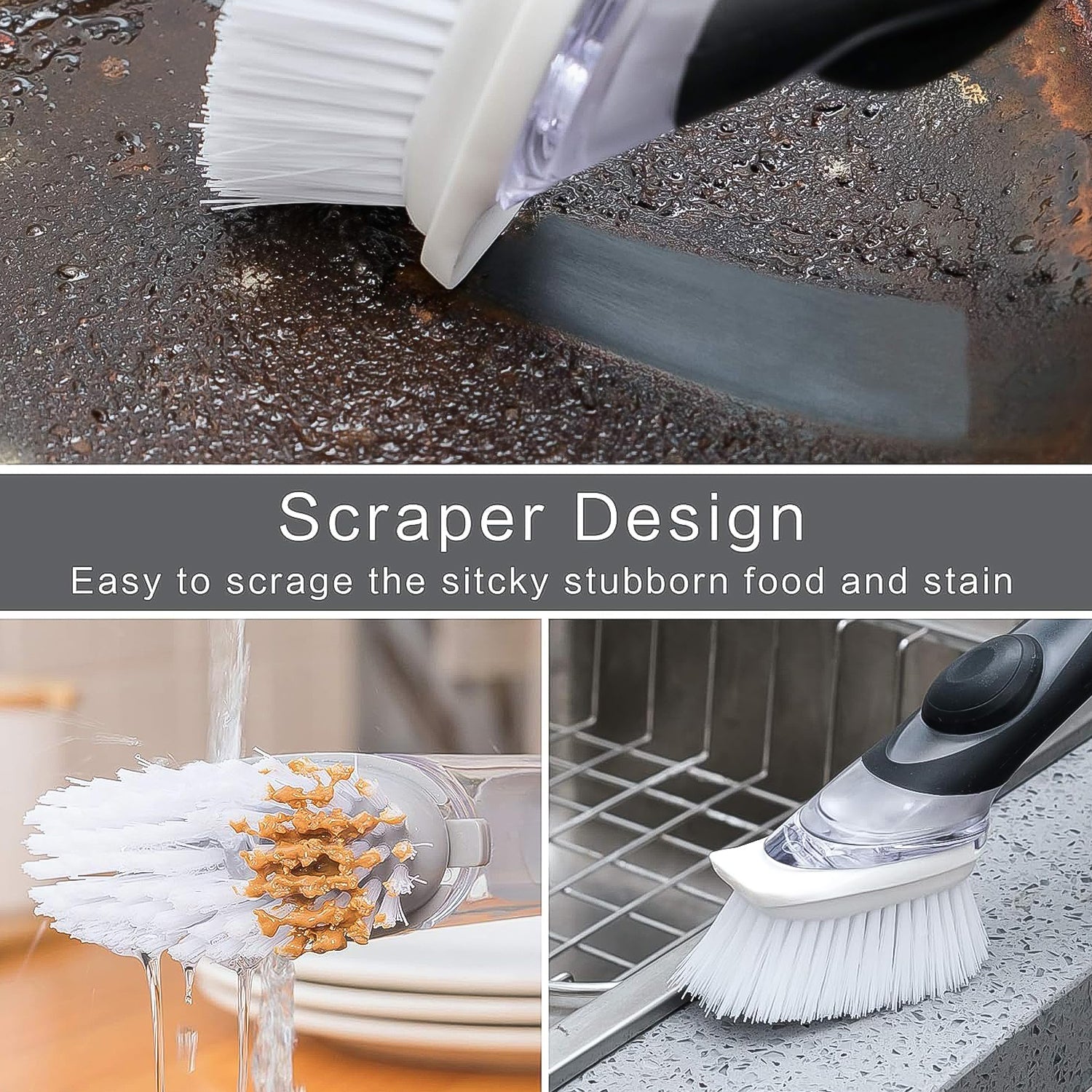 Dish Scrubber with Soap Dispenser, Soap Dispensing Dish Brush Set (1 Set) Your Brand