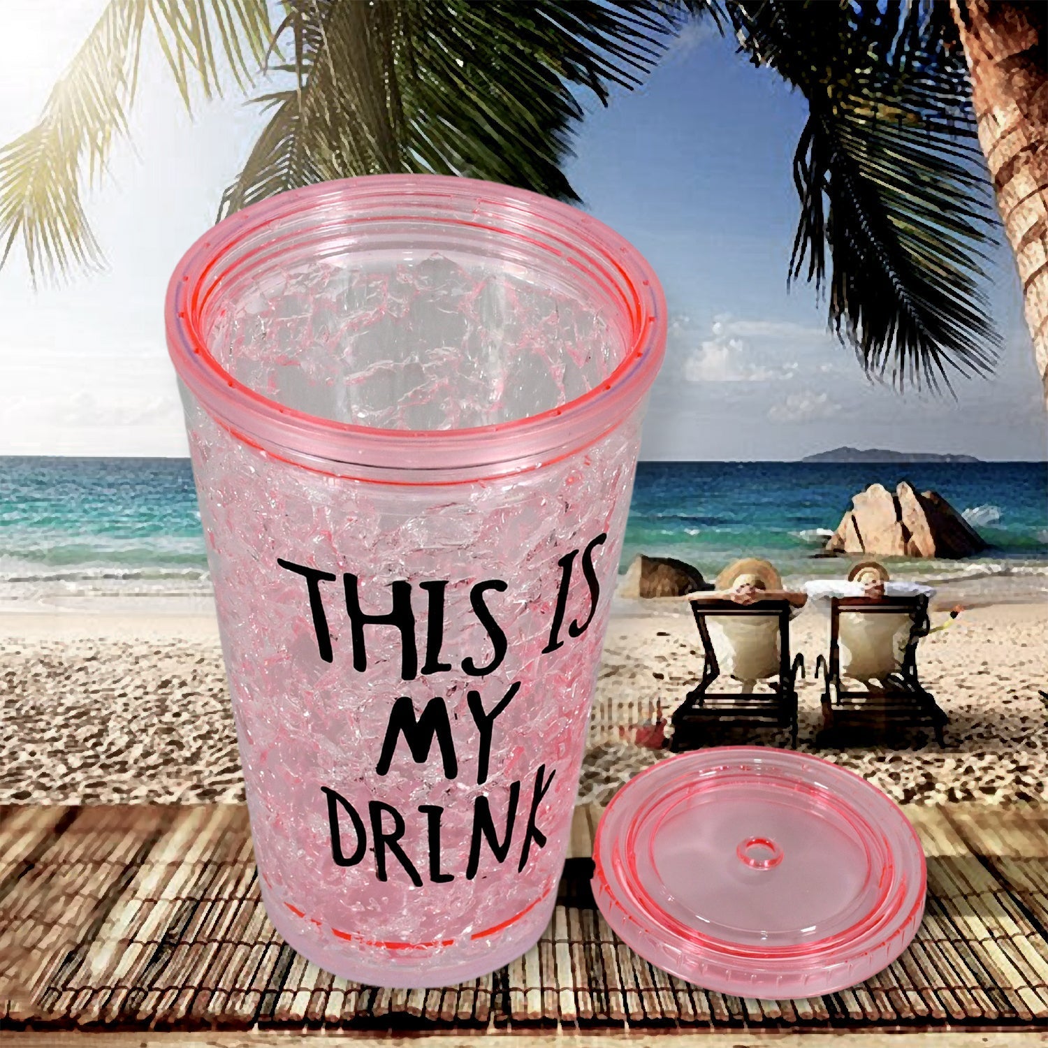 Plastic Creative Cold Drink Cup, Reusable Tea Coffee Tumbler with Lid and Straw, Double Wall Plastic Drinking Sport Bottle, Travel Tumbler Your Brand