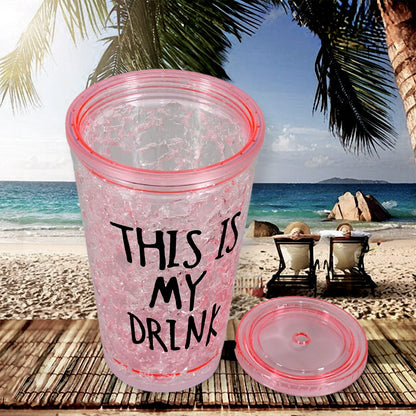 Plastic Creative Cold Drink Cup, Reusable Tea Coffee Tumbler with Lid and Straw, Double Wall Plastic Drinking Sport Bottle, Travel Tumbler Your Brand