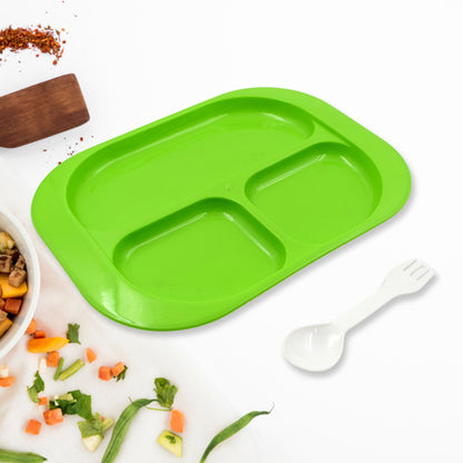 Biodegradable 3-Compartment Plastic Food Plate with Spoon for Snacks (1 Pc)