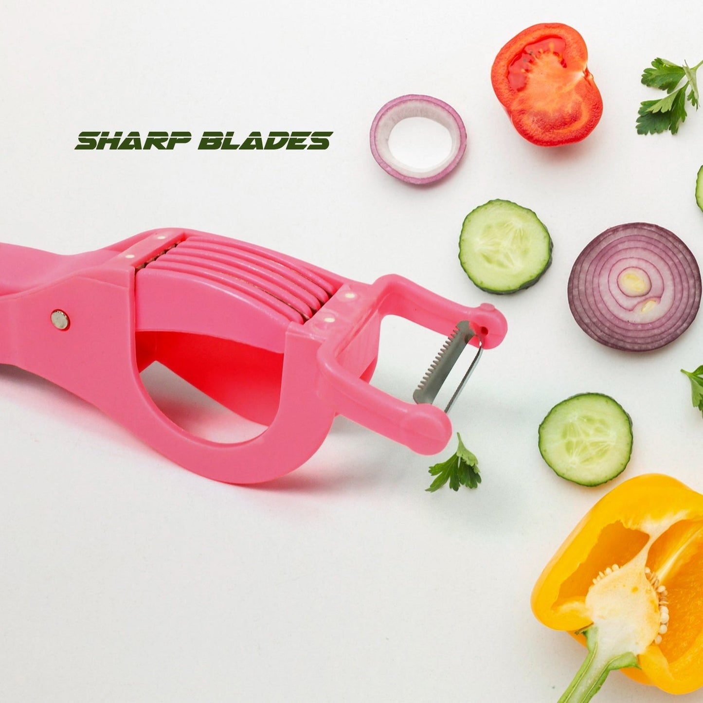 Plastic 2 in 1 Vegetable & Fruit Multi Cutter 5 Blade Vegetable Cutter with Peeler (1 Pc / Multicolor) Your Brand