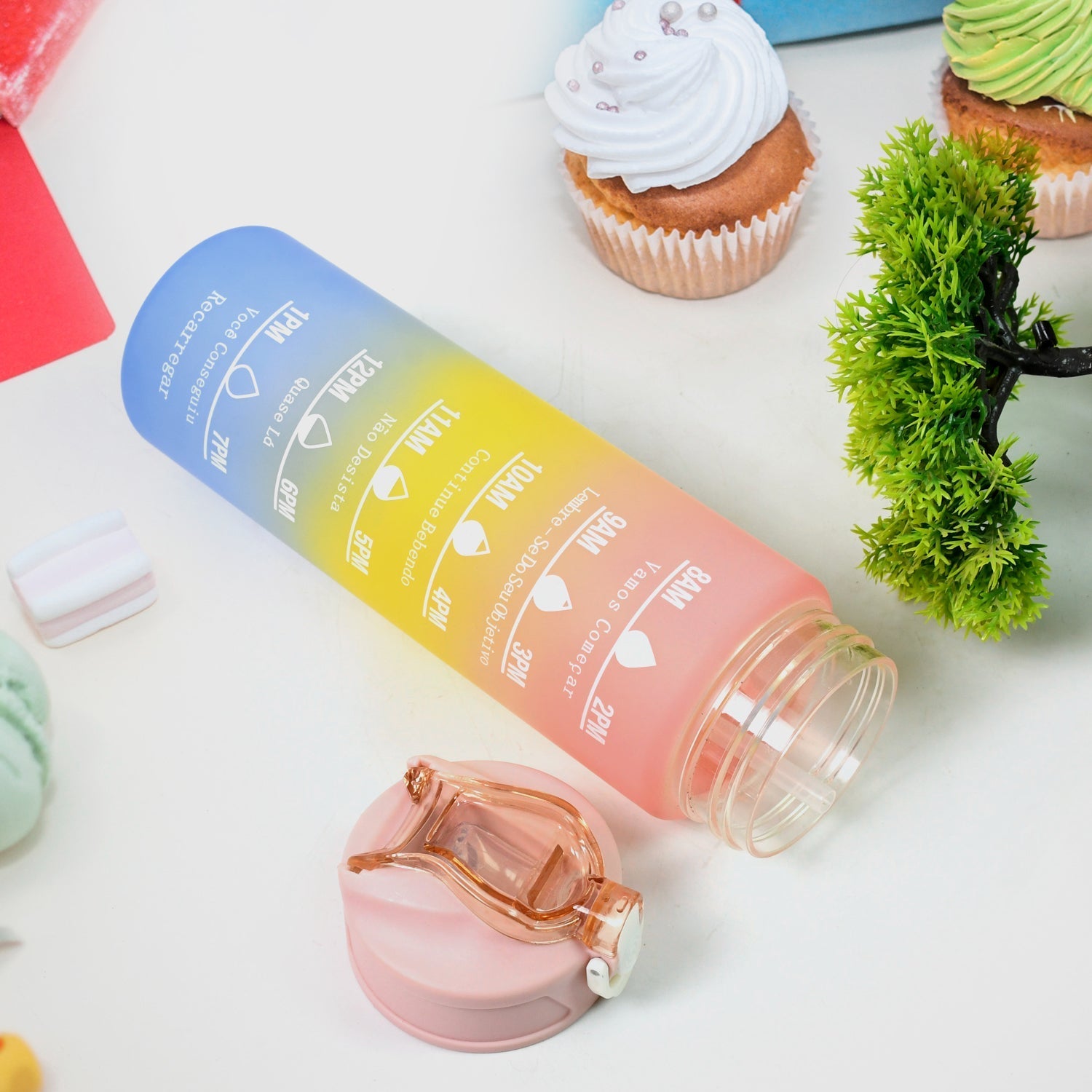 Plastic Colorful Motivational Water Bottle with Straw (900 ML) Your Brand