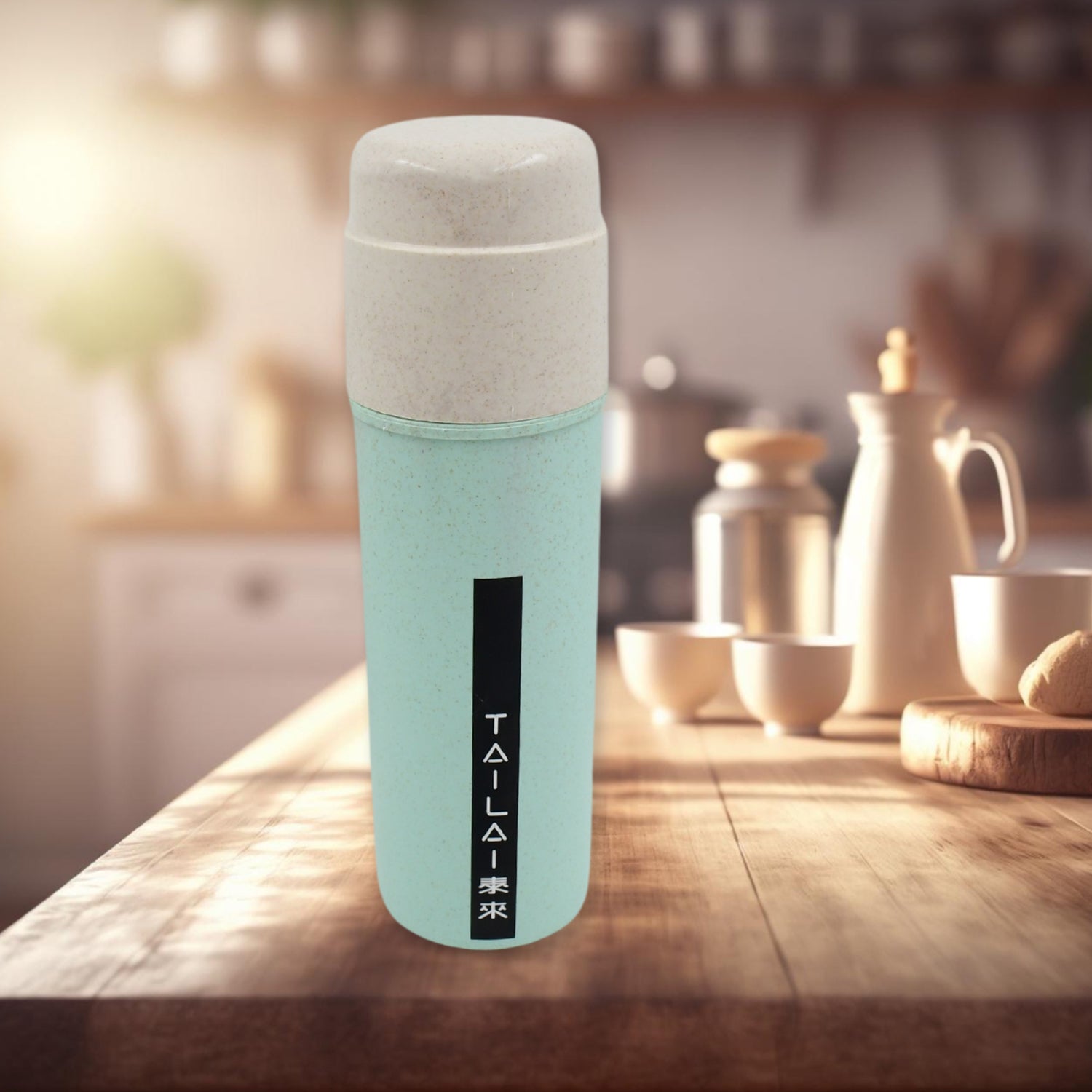 Travel Coffee Cup Portable Water Bottle Wheat Straw Coffee Tea Mug Coffee Mug with Lids for Coffee Tea Portable for School (300 ML Approx) Your Brand