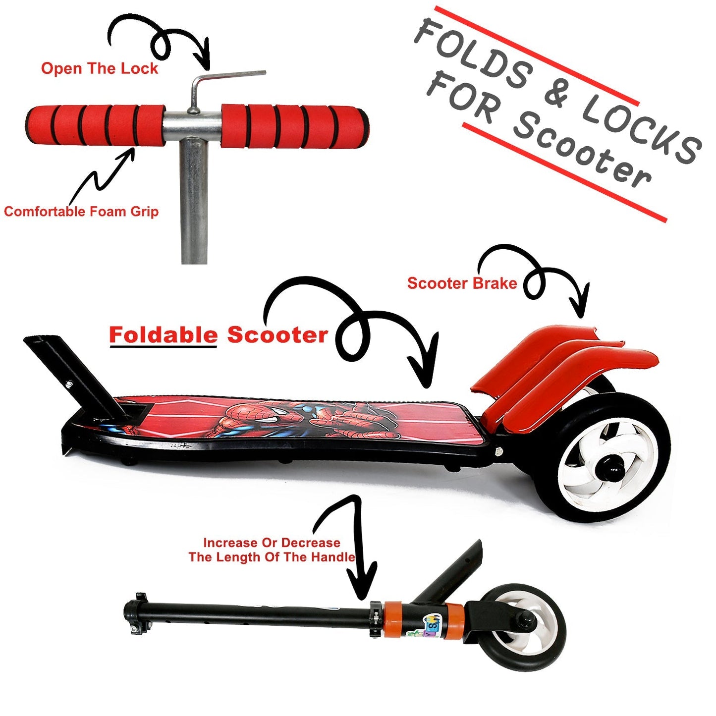Basic Kids Ride On Leg Push Scooter for Boys and Girls (4 - 8 Years Old Kids) Foldable Scooter Cycle with Height Adjustment for Boys and Girls Multicolor (1 Pc / 3 Wheel)  Your Brand