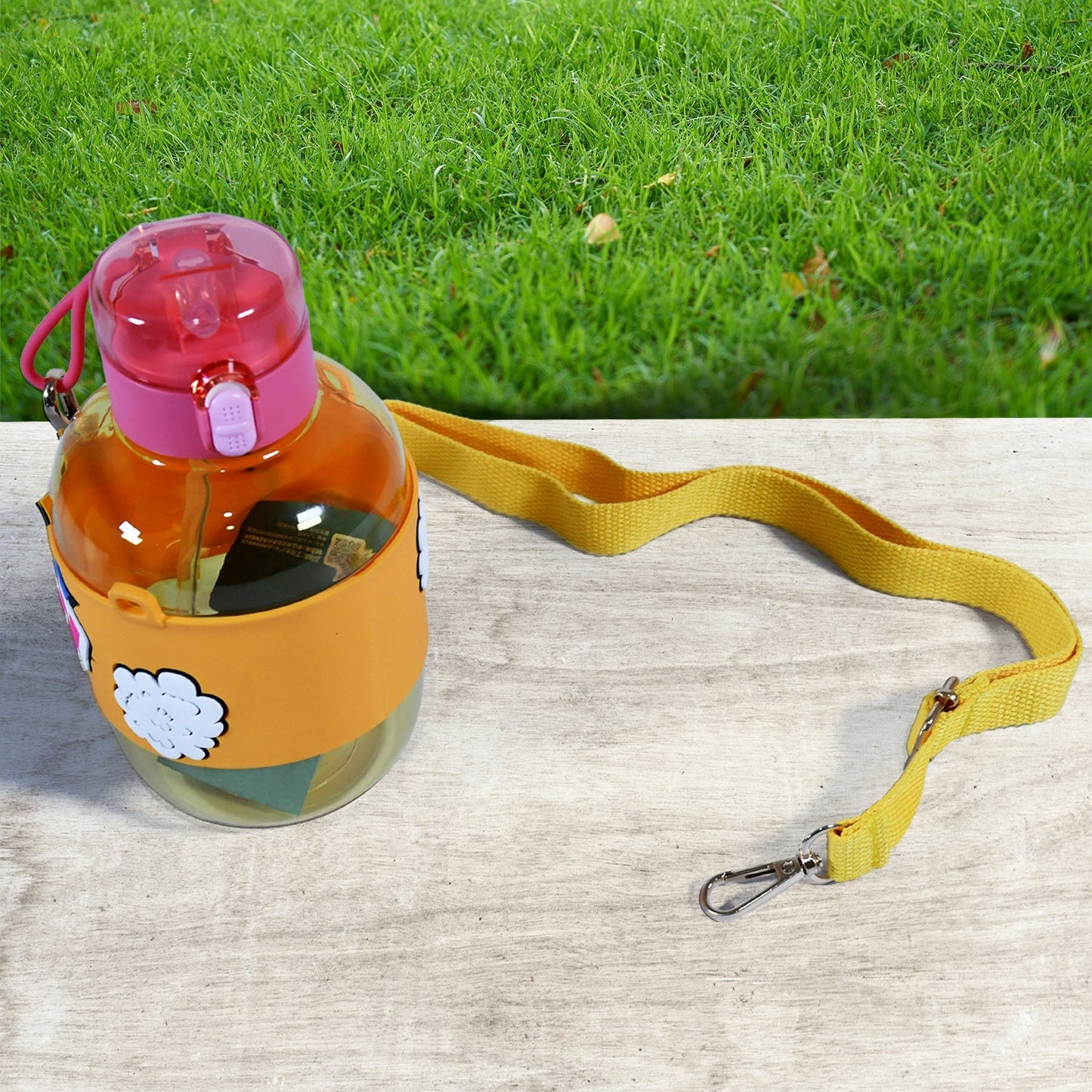 Cute Plastic Water Bottle with adjustable shoulder strap, Straw and Rubber Grip potable drinking cup Water Bottle For Kids | Water Bottle | Return Gift For Kids, Adults | School Water Bottle (1 Pc / 750 ML) Your Brand