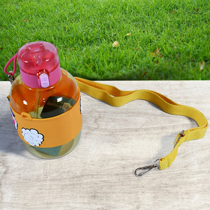 Cute Plastic Water Bottle with adjustable shoulder strap, Straw and Rubber Grip potable drinking cup Water Bottle For Kids | Water Bottle | Return Gift For Kids, Adults | School Water Bottle (1 Pc / 750 ML) Your Brand