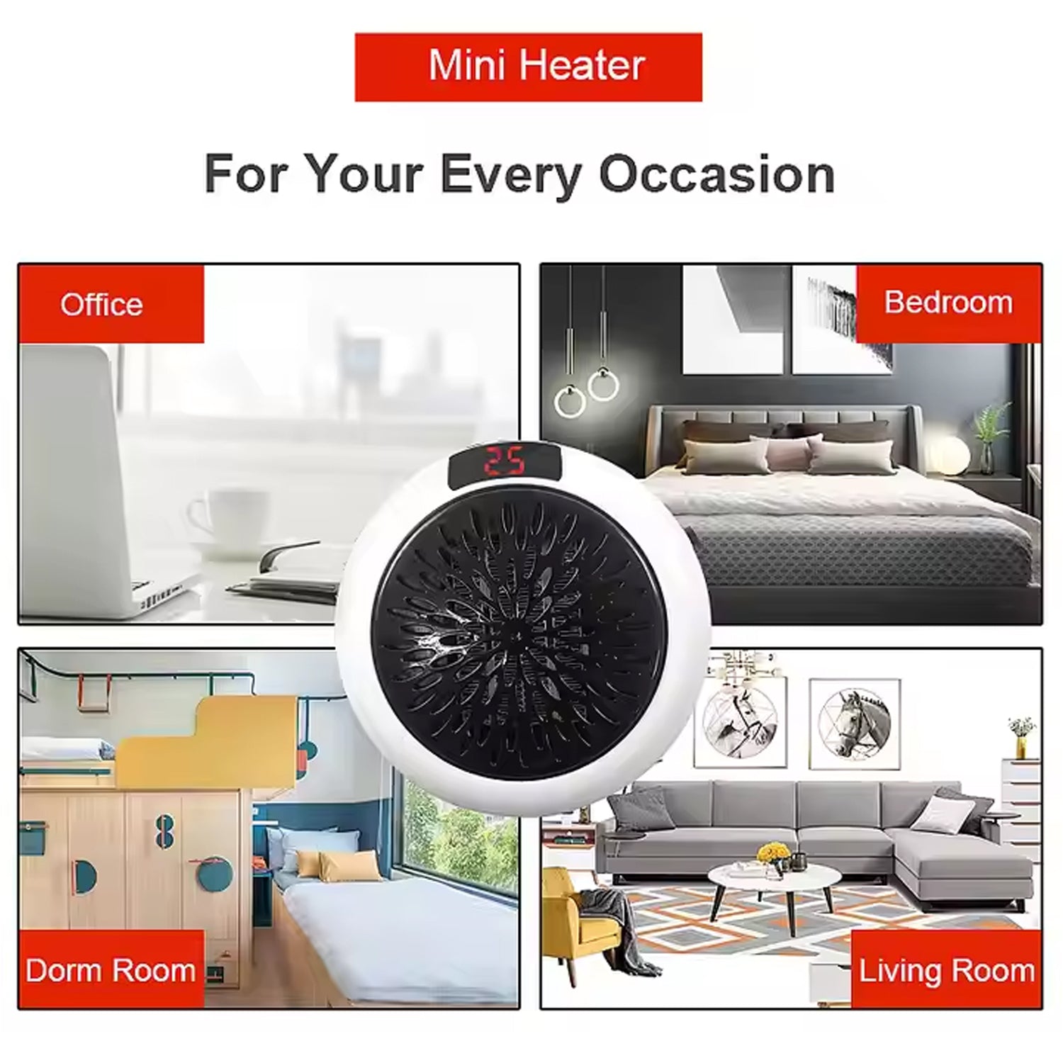 Room Heater for Home, Office, Camper LED Screen Portable Wall Heater (900W / 1 Pc) Your Brand
