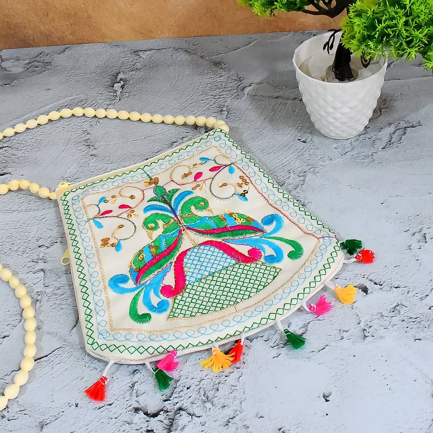 Handcrafted Cotton Embroidered Shoulder Bag / Purse for Girls & women (1 Pc / 9 Inch / Mix Desing) Your Brand