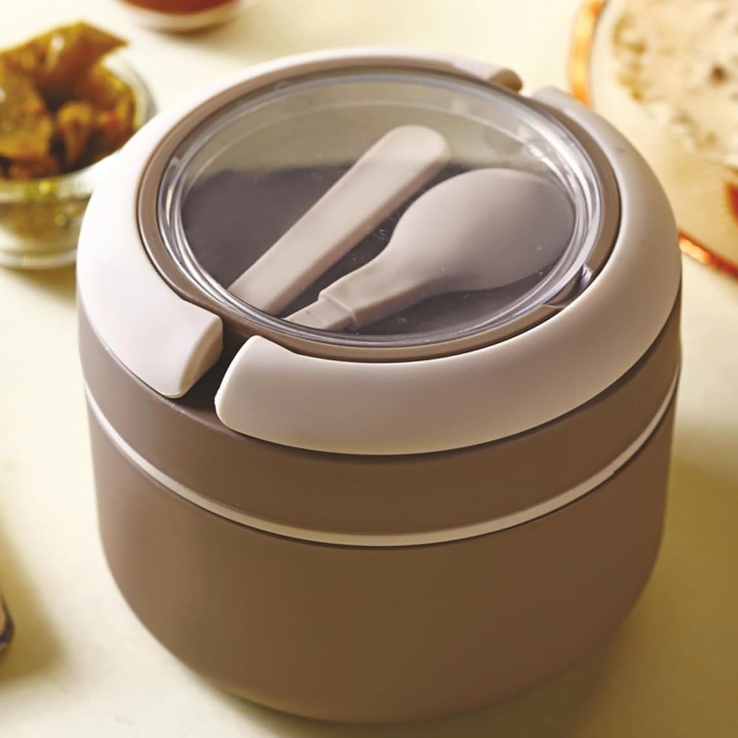 Ganesh Cresta Food Insulated Airtight Leak-Proof Lunch Box With Spoon for Office, School, Picnic (1Pc) Your Brand